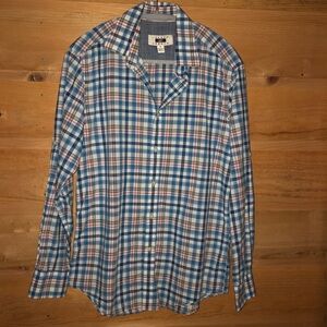 Plaid blue pink white button front shirt Joseph Abboud size Medium 100% Medium
